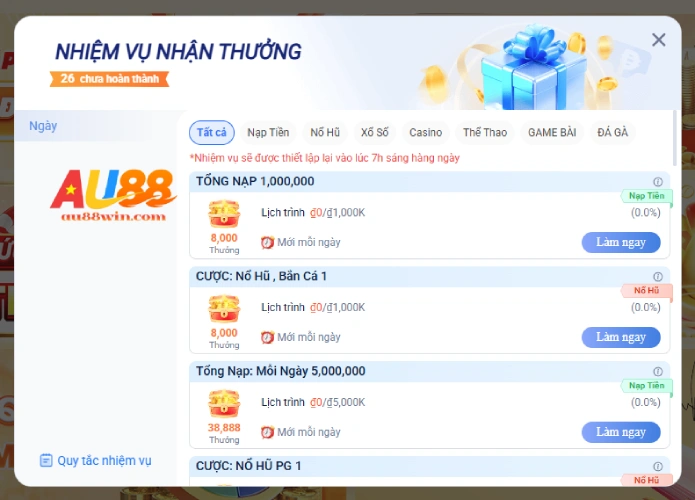 Thời Gian Khuyến Mãi Nhiệm Vụ Ngày MM88